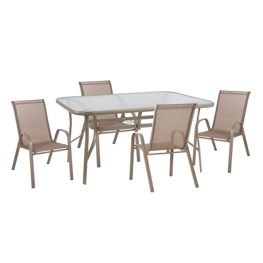 Outdoor 5pcs Dining Set Leon Hm10882.14 Table & 4 Armchairs--champagne Color