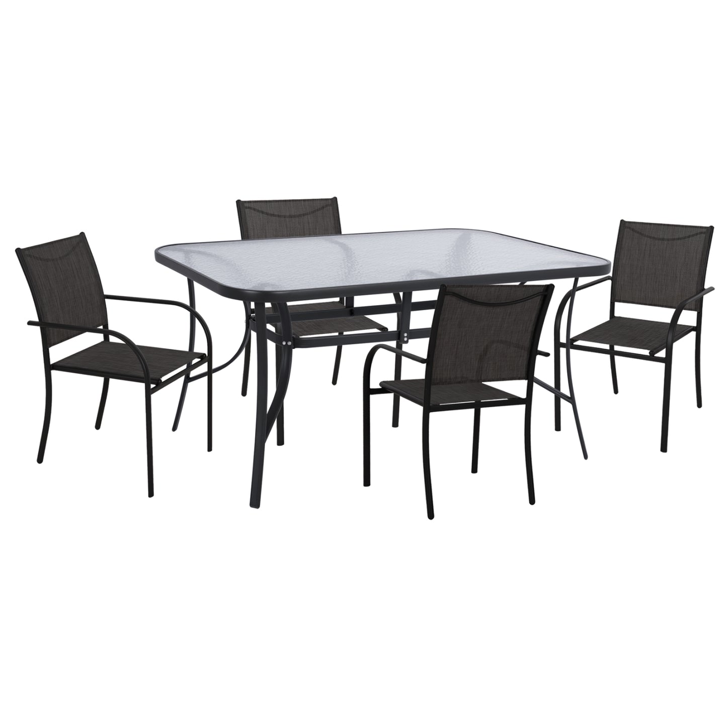 Outdoor Dining Set 5pcs Redan Hm10890.01 Metal-textilene In Black & Dark Grey
