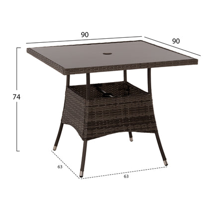 Outdoor Dining Set 5pcs Hm5965 Brown Rattan-metal Frame-glass Tabletop