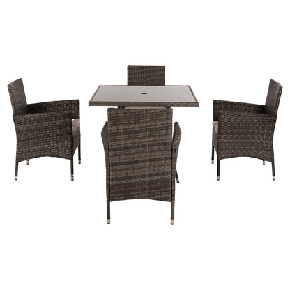 Outdoor Dining Set 5pcs Hm5965 Brown Rattan-metal Frame-glass Tabletop