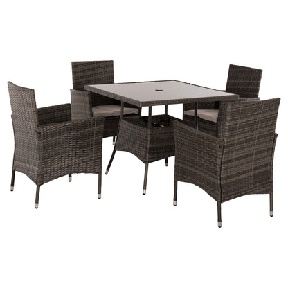 Outdoor Dining Set 5pcs Hm5965 Brown Rattan-metal Frame-glass Tabletop