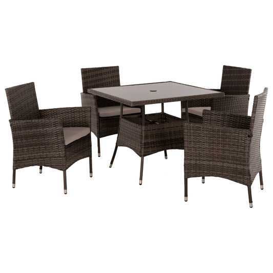 Outdoor Dining Set 5pcs Hm5965 Brown Rattan-metal Frame-glass Tabletop