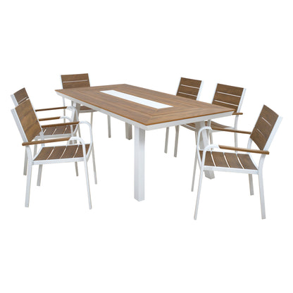 Outdoor Dining Set Taber Hm10738.01 Table & 6 Dining Chairs-aluminum & Polywood--white