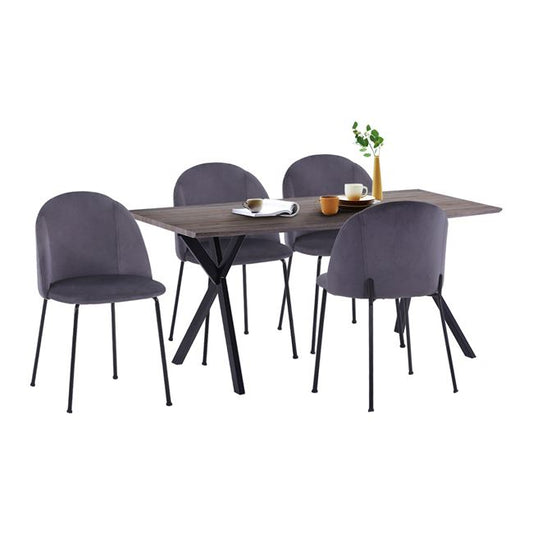 Set Dining Table Hm11181 5pieces Table 140x80x75 Cm Mdf Old Beech & Clara Grey Velvet