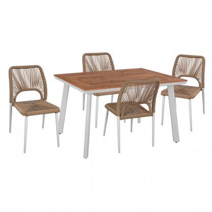Dining Set 5pcs White Table 120x80 And Chair With Rope Hm11534.01