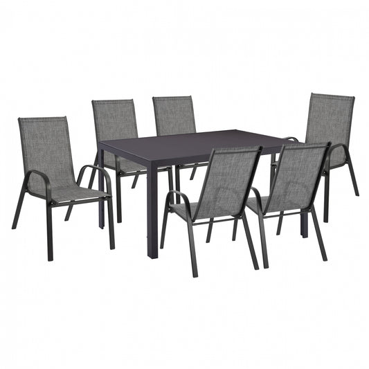 Dining Set 7 Pcs Table Gray 150x90 And Armchair Textline Gray Hm11520.01