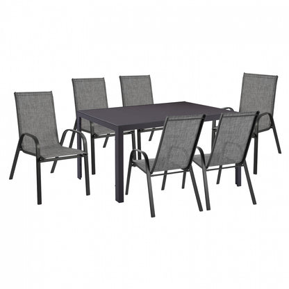 Dining Set 7 Pcs Table Gray 150x90 And Armchair Textline Gray Hm11520.01
