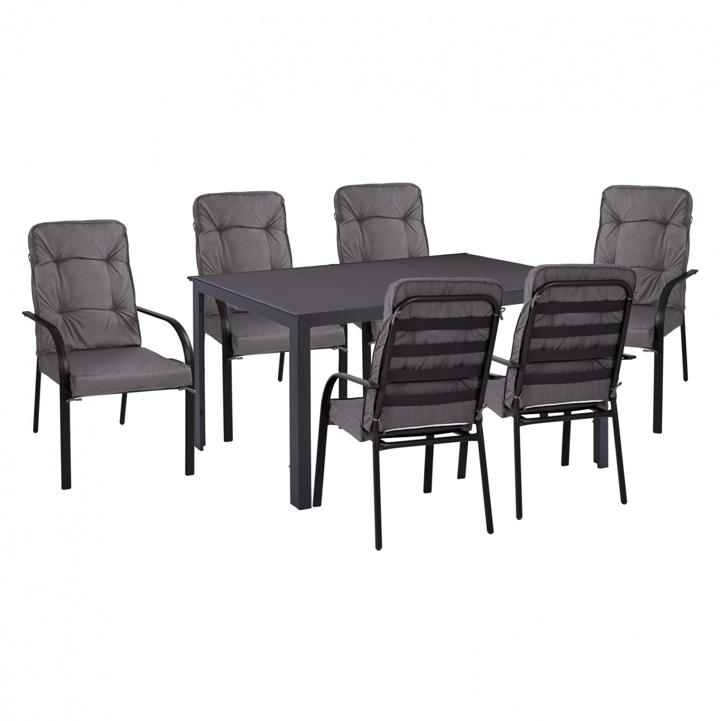 Dining Set 7 Pcs Gray Table 150x90 And Armchair With Gray Pillow Hm11521.01