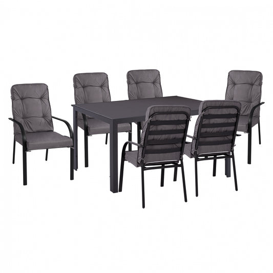 Dining Set 7 Pcs Gray Table 150x90 And Armchair With Gray Pillow Hm11521.01