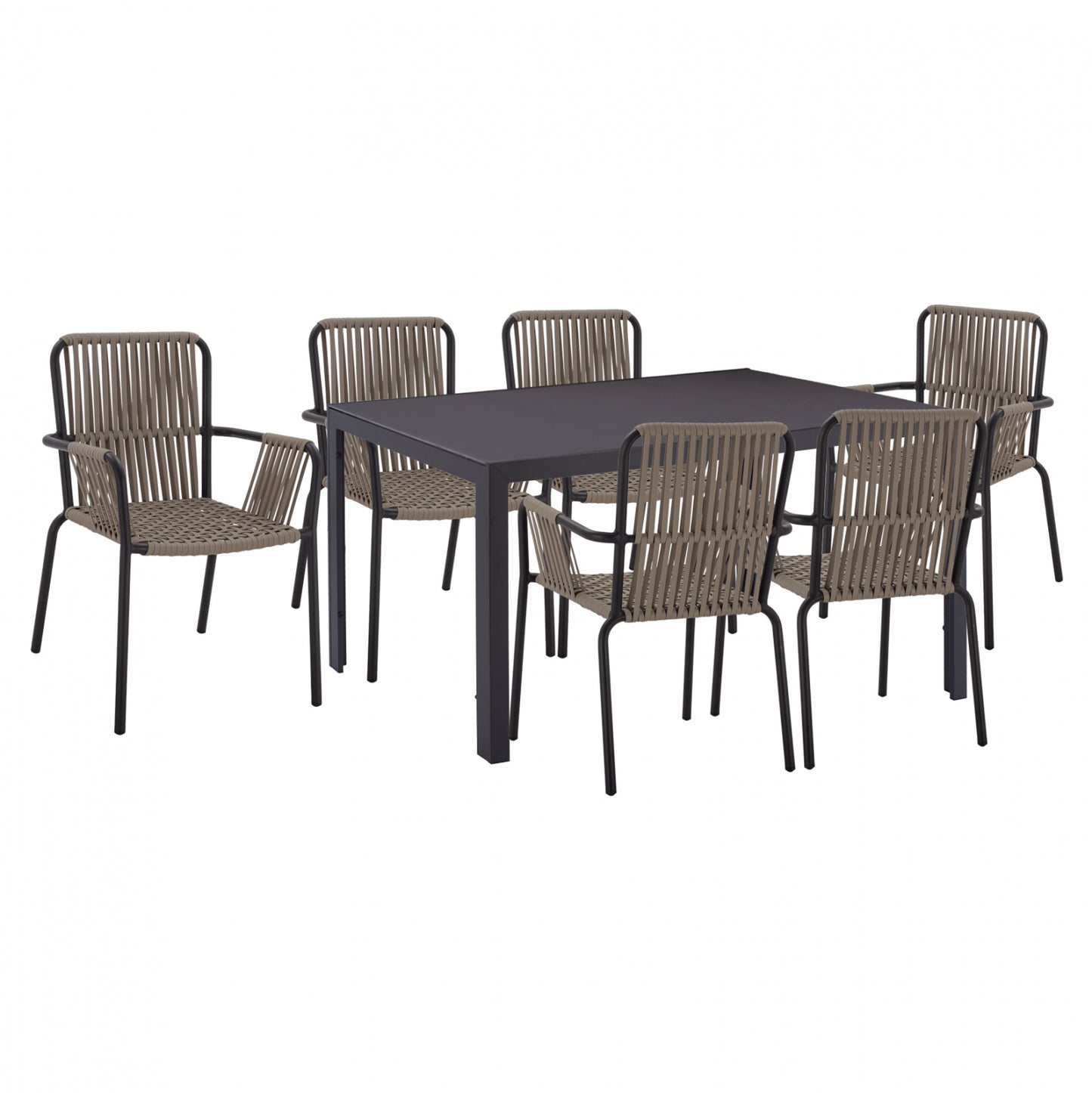 Dining Set 7 Pcs Gray Table 150x90 And Armchair With Rope Hm11525.01