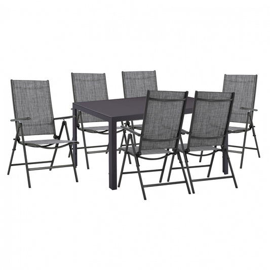 Dining Set 7 Pcs Gray Table 150x90 And Foldable Armchair Hm11531.01