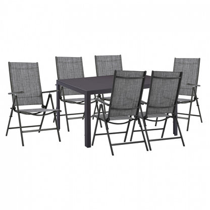 Dining Set 7 Pcs Gray Table 150x90 And Foldable Armchair Hm11531.01