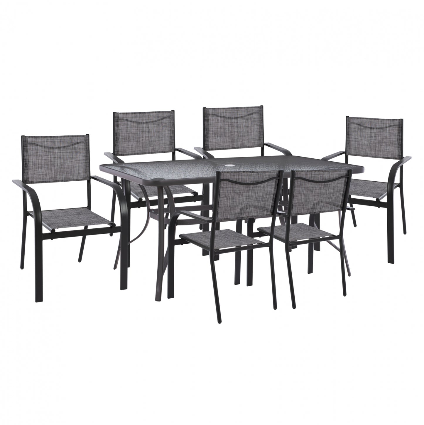 Dining Set 7 Pcs Table Gray 150x90 And Armchair Textline Gray Hm11532.01