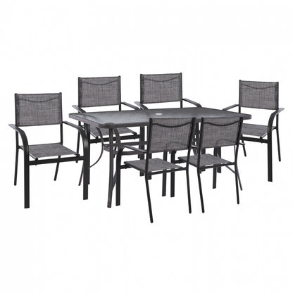 Dining Set 7 Pcs Table Gray 150x90 And Armchair Textline Gray Hm11532.01
