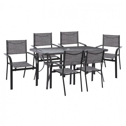 Dining Set 7 Pcs Table Gray 150x90 And Armchair Textline Gray Hm11532.01