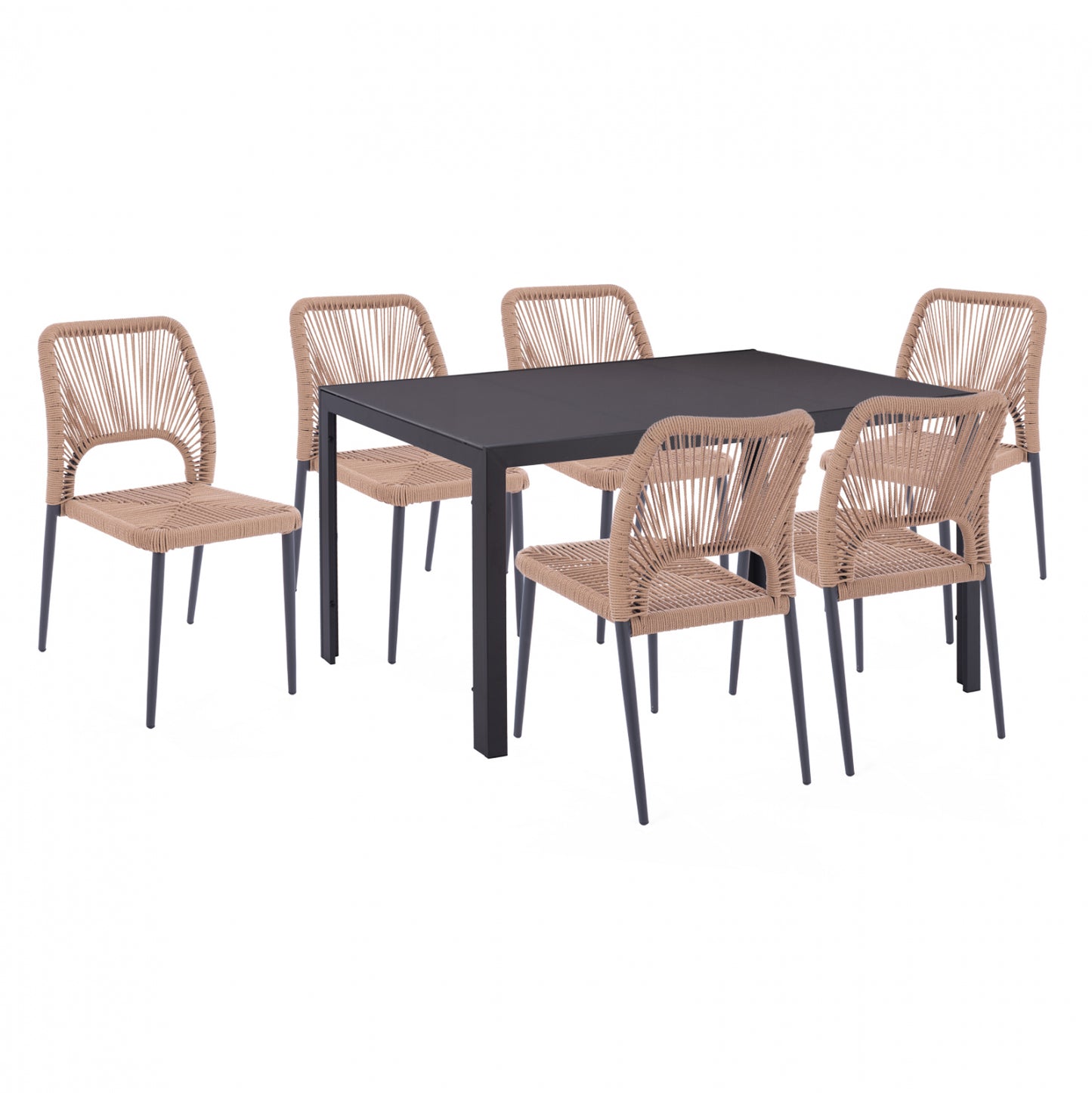 Dining Set 7 Pcs Gray Table 150x90 And Chair With Rope Hm11526.01