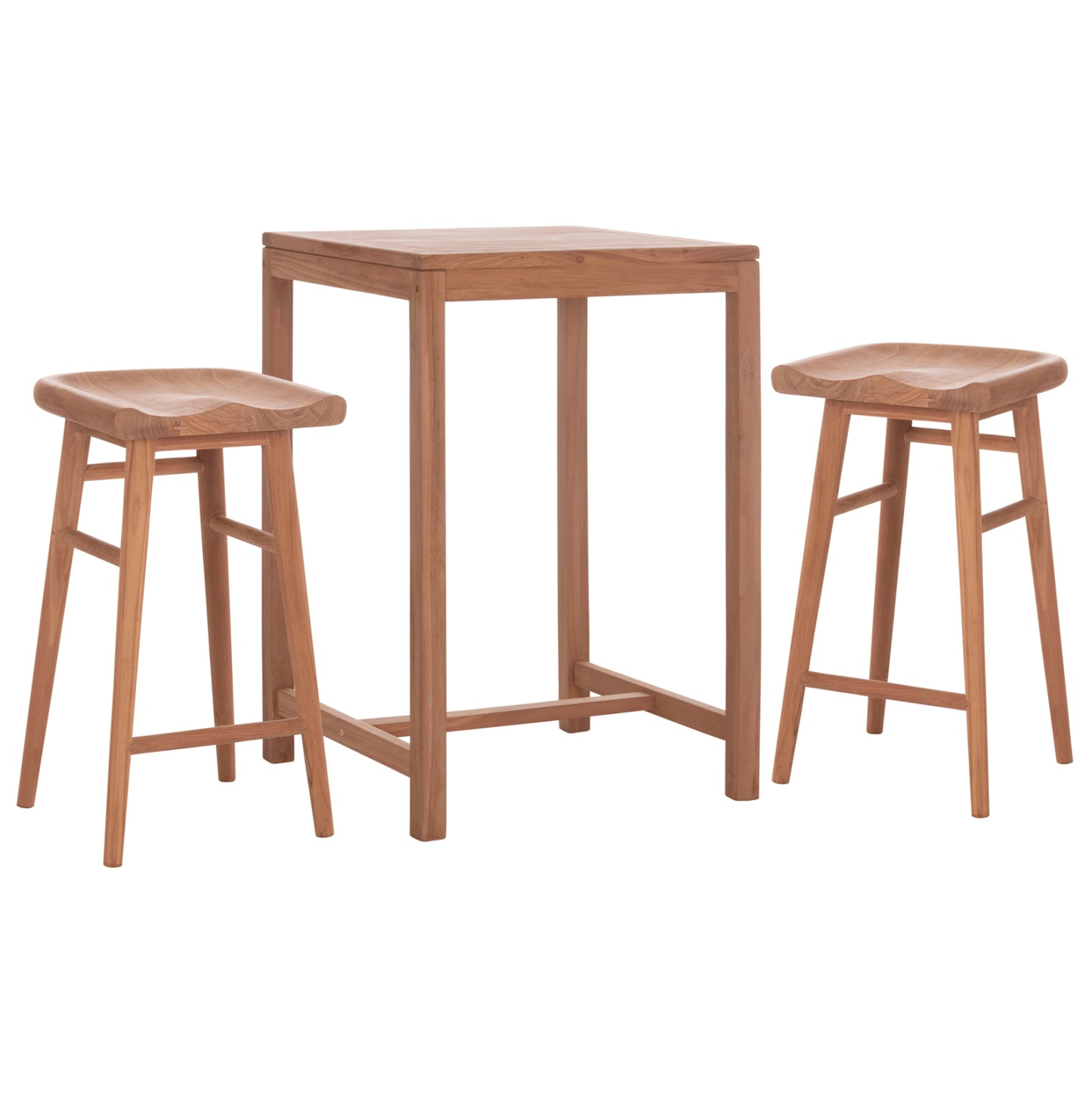 Set Bar Table With 2 Bar Stools Bolmar Hm10917 Teak Wood In Natural Color