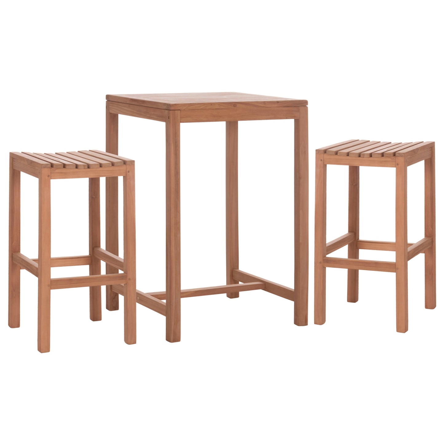Set Bar Table With 2 Bar Stools Presscot Hm10918 Teak Wood In Natural Color