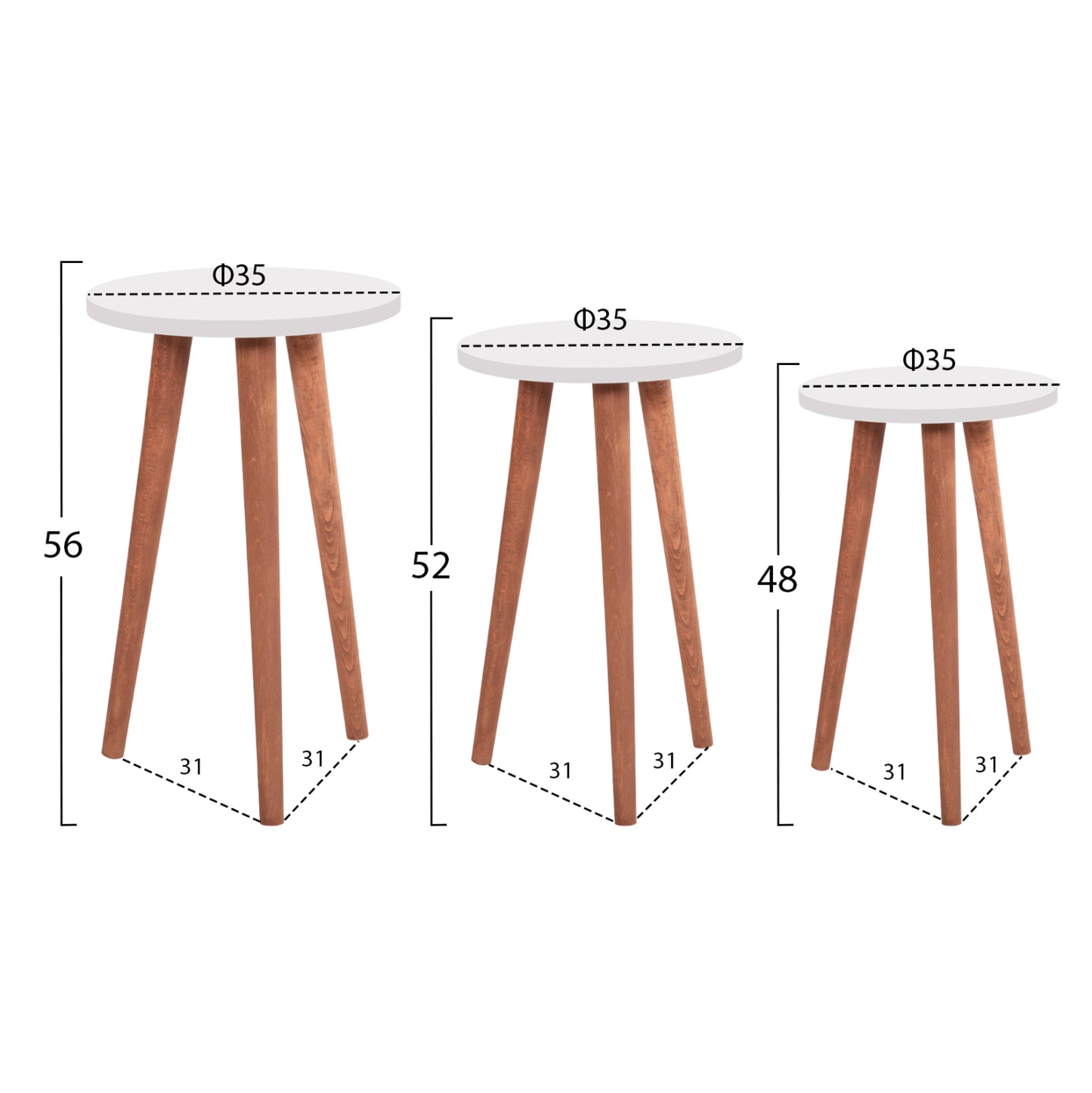 Set Of Coffee Table & 3 Side Tables Vital Hm18180.01 Melamine In White-wooden Legs In Sonama
