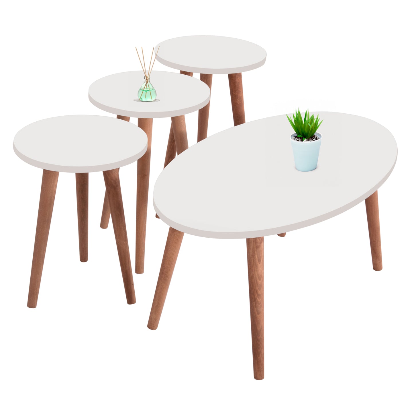 Set Of Coffee Table & 3 Side Tables Vital Hm18180.01 Melamine In White-wooden Legs In Sonama