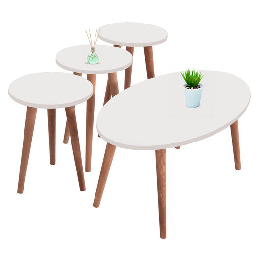 Set Of Coffee Table & 3 Side Tables Vital Hm18180.01 Melamine In White-wooden Legs In Sonama