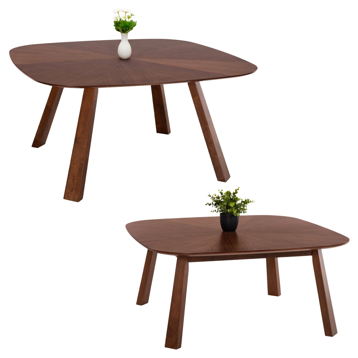 Set 2pcs Dining Table & Coffee Table Riner Hm21342 Mdf With Walnut Wood Veneer