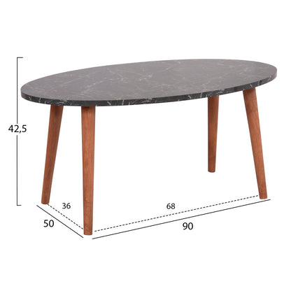 Set Of Coffee Table & 3 Side Tables Vital Hm18180.02 Melamine In Black Marble-wooden Legs In Walnut