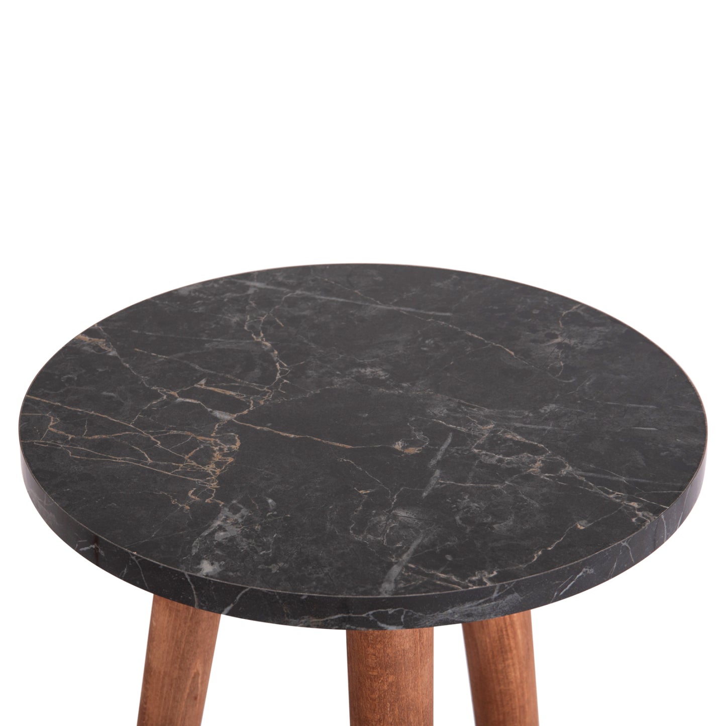Set Of Coffee Table & 3 Side Tables Vital Hm18180.02 Melamine In Black Marble-wooden Legs In Walnut