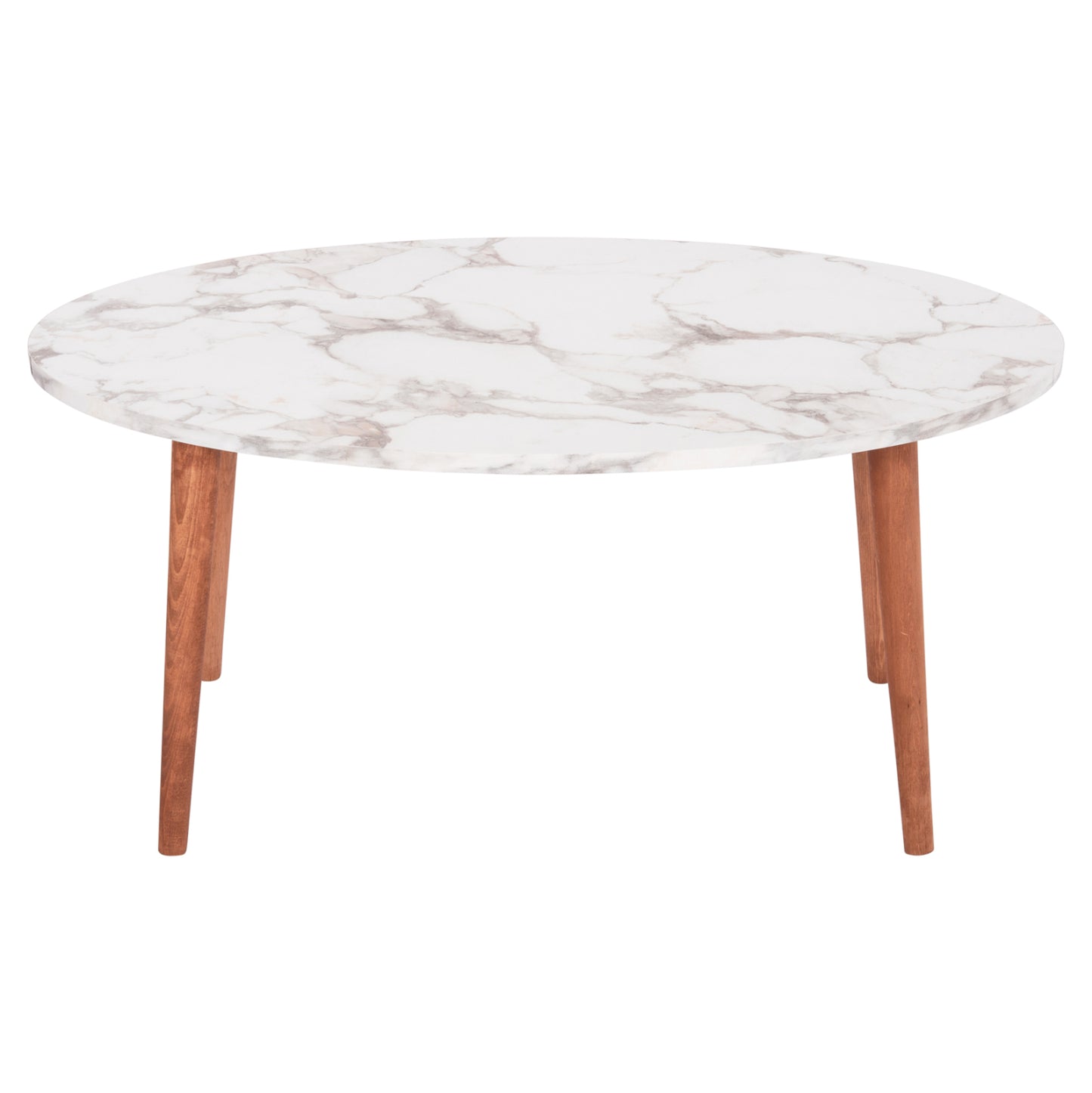 Set Of Coffee Table & 3 Side Tables Vital Hm18180.03 Melamine In White Marble-wooden Legs In Walnut