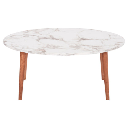 Set Of Coffee Table & 3 Side Tables Vital Hm18180.03 Melamine In White Marble-wooden Legs In Walnut