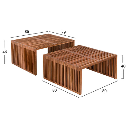 Coffee Table Set Of 2 Nya Hm9546 Teak Wood In Natural Color  86x79x46hcm.