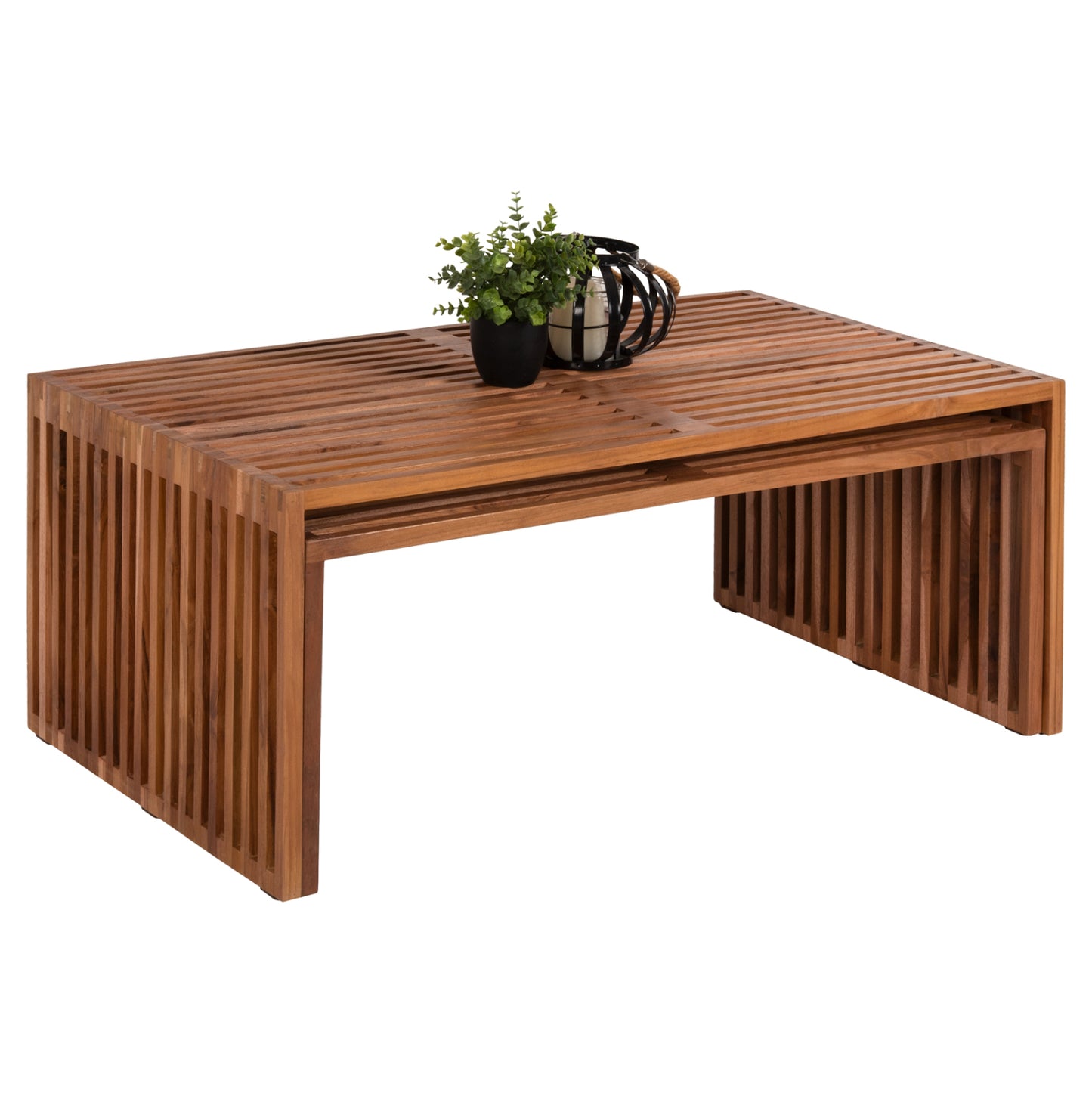 Coffee Table Set Of 2 Nya Hm9548 Teak Wood In Natural Color 116x60x46,5hcm.