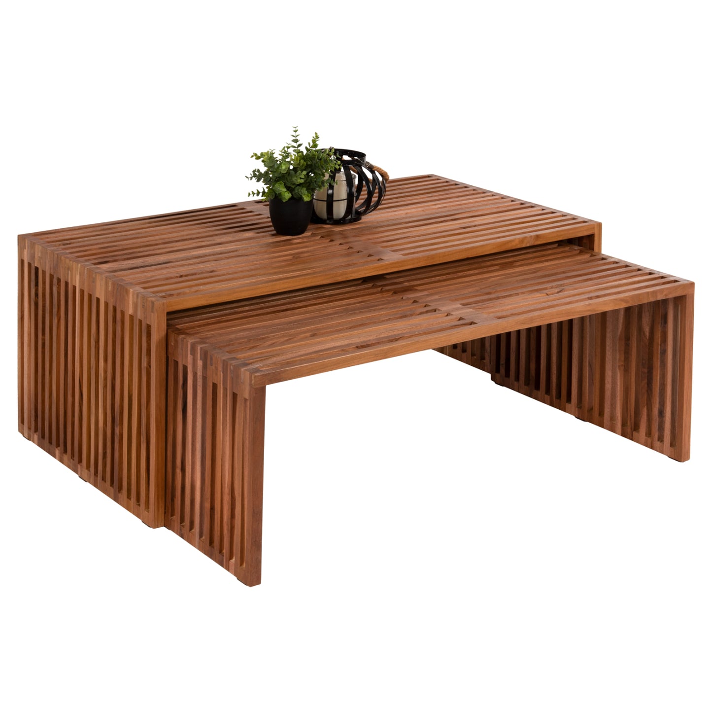 Coffee Table Set Of 2 Nya Hm9548 Teak Wood In Natural Color 116x60x46,5hcm.