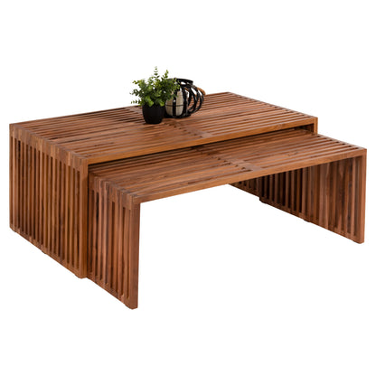 Coffee Table Set Of 2 Nya Hm9548 Teak Wood In Natural Color 116x60x46,5hcm.