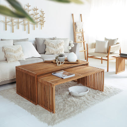 Coffee Table Set Of 2 Nya Hm9548 Teak Wood In Natural Color 116x60x46,5hcm.