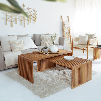 Coffee Table Set Of 2 Nya Hm9548 Teak Wood In Natural Color 116x60x46,5hcm.