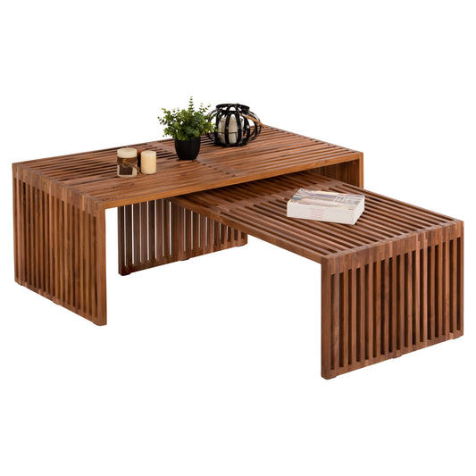 Coffee Table Set Of 2 Nya Hm9548 Teak Wood In Natural Color 116x60x46,5hcm.