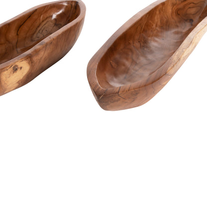 Table Bowls 2pcs Set Hm4305 Teak Wood In Natural 68,5x18,5x9,5hcm.