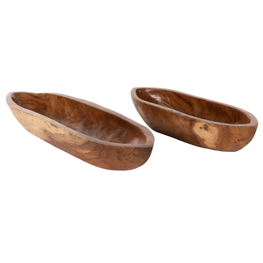Table Bowls 2pcs Set Hm4305 Teak Wood In Natural 68,5x18,5x9,5hcm.