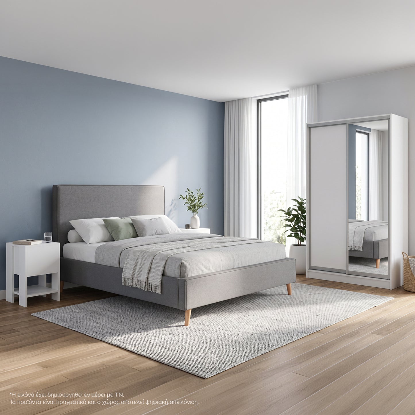 Bedroom Set 3pcs Grey & White Hm11214