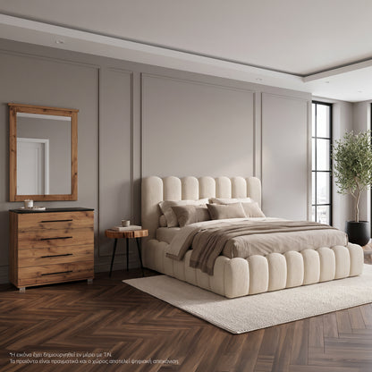 Bedroom Set 4pcs ΗΜ11270 Beige Fabric--acacia Wood/melamine Natural