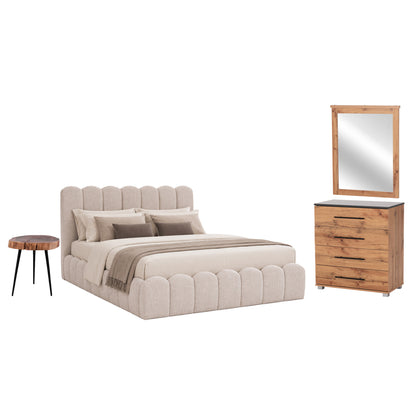 Bedroom Set 4pcs ΗΜ11270 Beige Fabric--acacia Wood/melamine Natural