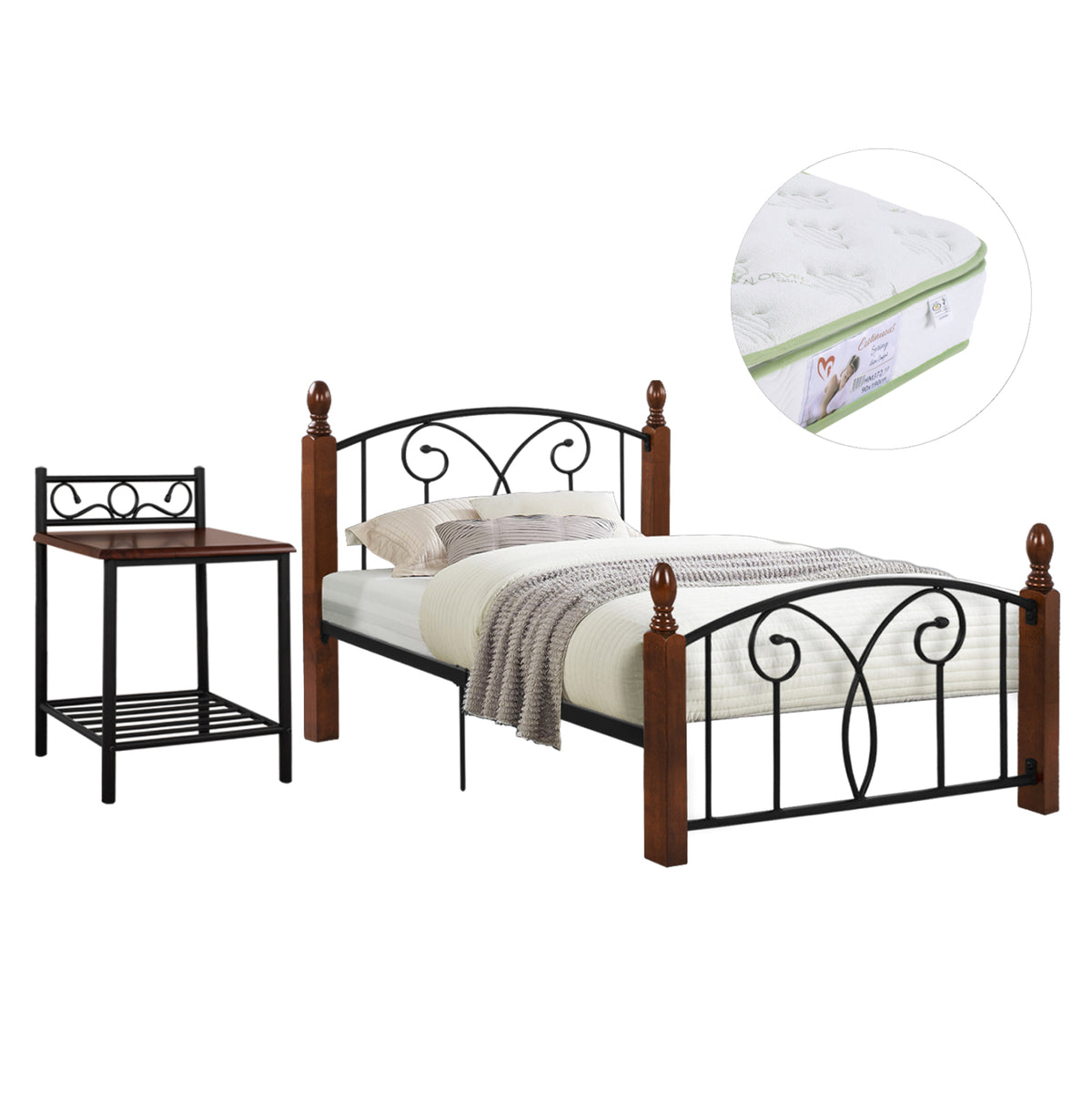Bedroom Set With Mattress 3pcs Hm11217 Rubberwood-metal