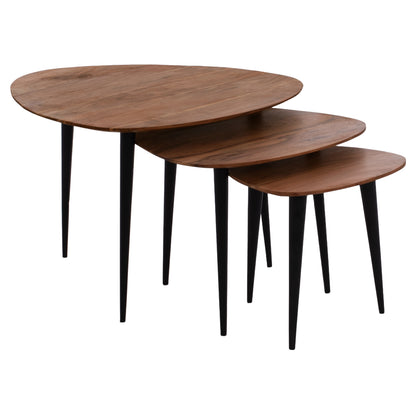 3 Nesting Tables Emiliano Hm9256 Acacia Wood With Metal Black Legs 69,5x67x46h Cm.