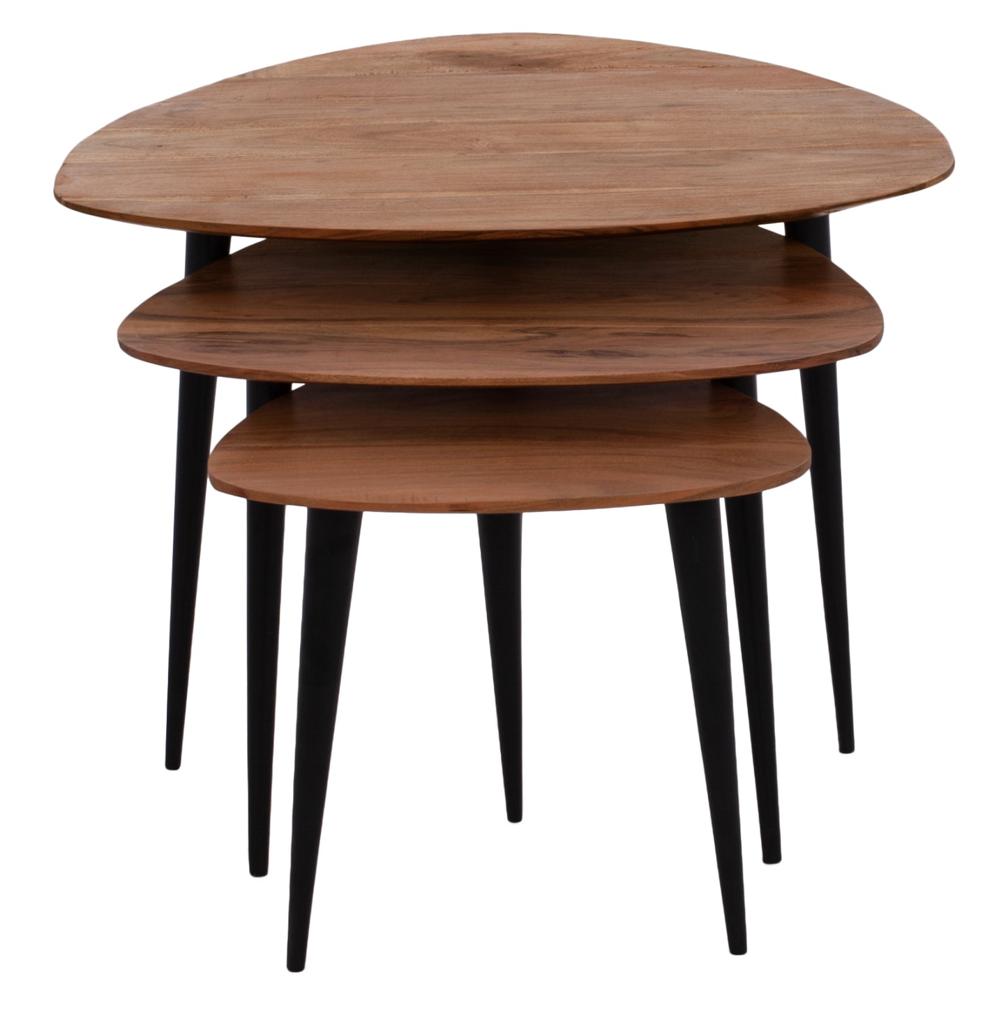 3 Nesting Tables Emiliano Hm9256 Acacia Wood With Metal Black Legs 69,5x67x46h Cm.