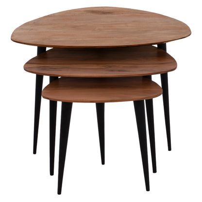 3 Nesting Tables Emiliano Hm9256 Acacia Wood With Metal Black Legs 69,5x67x46h Cm.