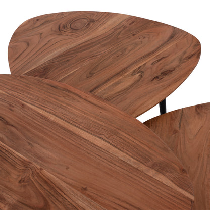 3 Nesting Tables Emiliano Hm9256 Acacia Wood With Metal Black Legs 69,5x67x46h Cm.