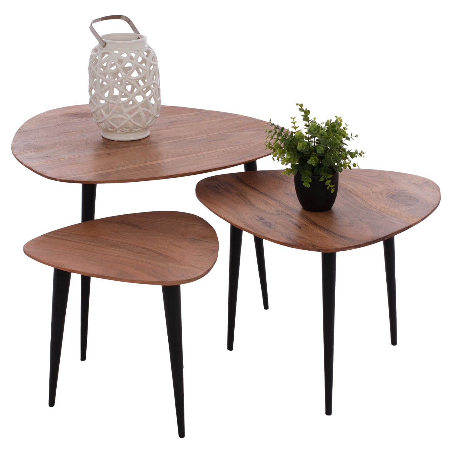 3 Nesting Tables Emiliano Hm9256 Acacia Wood With Metal Black Legs 69,5x67x46h Cm.