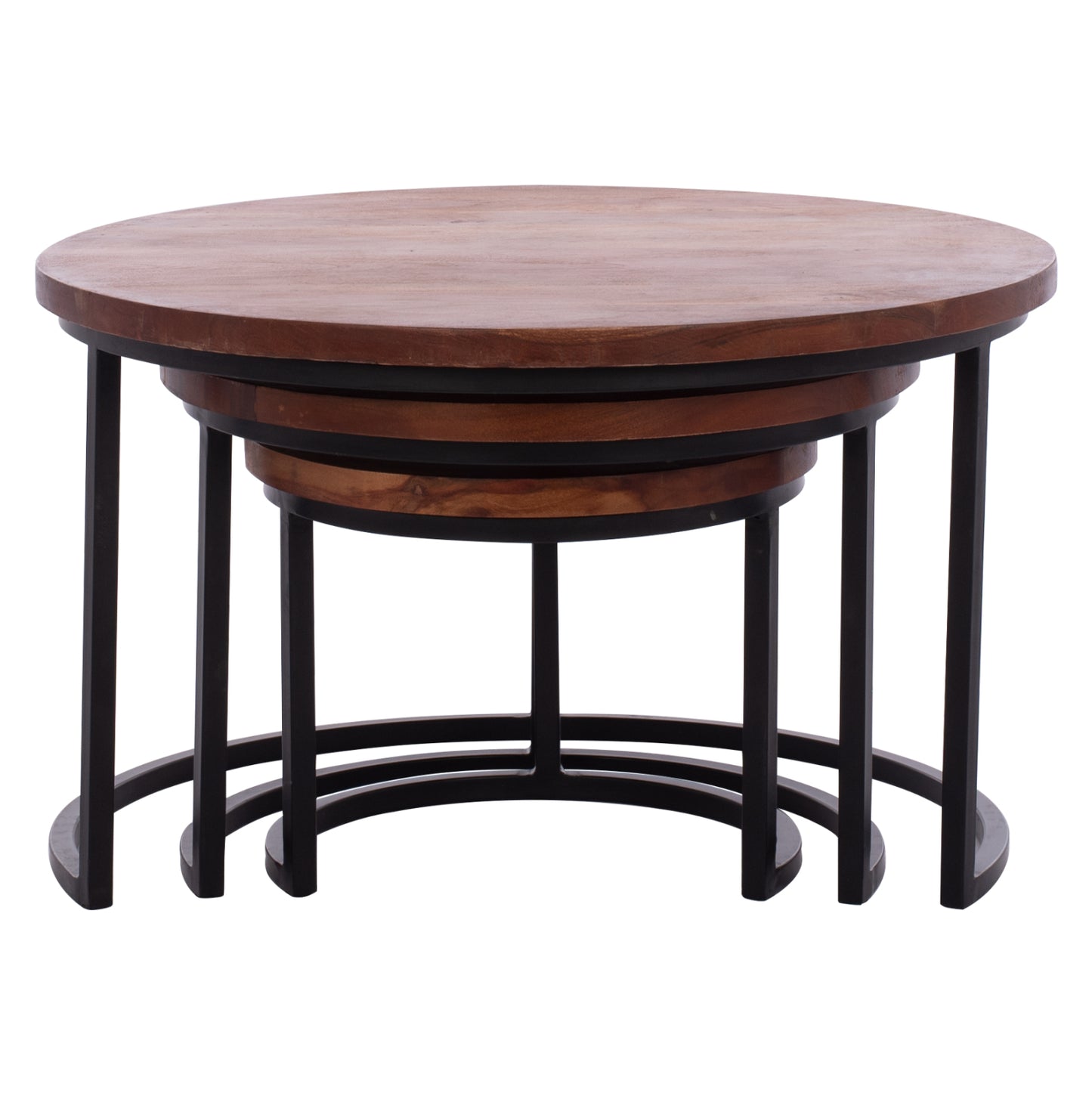 3 Nesting Tables Obi Hm9255 Acacia Wood With Metal Black Legs 78x78x47h Cm.
