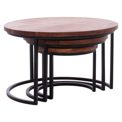3 Nesting Tables Obi Hm9255 Acacia Wood With Metal Black Legs 78x78x47h Cm.